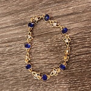 Yellow Gold Tone and Sapphire Jewel Tone Bracelet